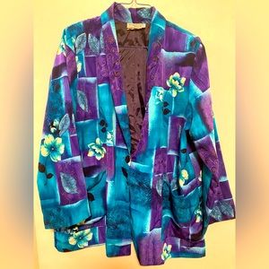 Vintage Women’s Oversized Blazer Jacket Coat Blue/Purple Floral
